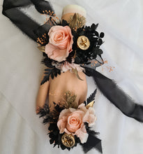 Load image into Gallery viewer, Elegant peach, gold, black preserved rose corsage &amp; buttonhole AB2040 - School formal, prom, graduation
