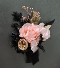 Load image into Gallery viewer, Elegant peach, gold, black preserved rose corsage &amp; buttonhole AB2040 - School formal, prom, graduation

