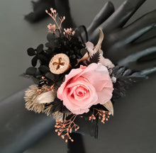 Load image into Gallery viewer, Elegant peach, gold, black preserved rose corsage &amp; buttonhole AB2040 - School formal, prom, graduation
