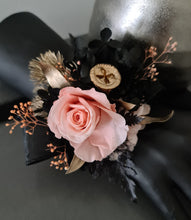 Load image into Gallery viewer, Elegant peach, gold, black preserved rose corsage &amp; buttonhole AB2040 - School formal, prom, graduation
