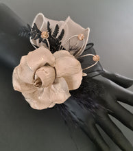 Load image into Gallery viewer, Champagne gold &amp; black crystal glitter snap lock corsage AB2042 - School formal, prom, graduation
