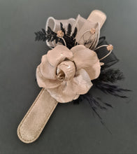 Load image into Gallery viewer, Champagne gold &amp; black crystal glitter snap lock corsage AB2042 - School formal, prom, graduation
