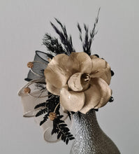 Load image into Gallery viewer, Champagne gold &amp; black crystal glitter snap lock corsage AB2042 - School formal, prom, graduation
