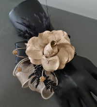 Load image into Gallery viewer, Champagne gold &amp; black crystal glitter snap lock corsage AB2042 - School formal, prom, graduation
