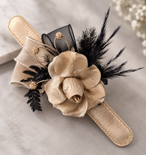 Load image into Gallery viewer, Champagne gold &amp; black crystal glitter snap lock corsage AB2042 - School formal, prom, graduation
