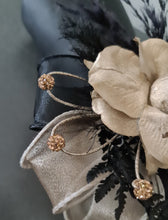 Load image into Gallery viewer, Champagne gold &amp; black crystal glitter snap lock corsage AB2042 - School formal, prom, graduation
