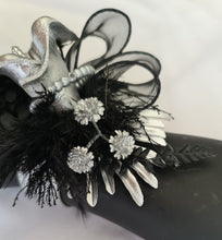 Load image into Gallery viewer, Unique Silver calla lily &amp; black glitter snap lock corsage AB2043 - School formal, prom, graduation
