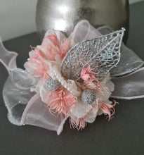 Load image into Gallery viewer, Everlasting preserved flowers corsage in pink, white &amp; silver AB2044 - School formal, prom, graduation
