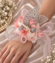 Load image into Gallery viewer, Everlasting preserved flowers corsage in pink, white &amp; silver AB2044 - School formal, prom, graduation
