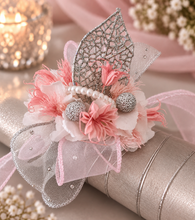 Load image into Gallery viewer, Everlasting preserved flowers corsage in pink, white &amp; silver AB2044 - School formal, prom, graduation

