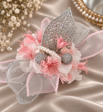 Load image into Gallery viewer, Everlasting preserved flowers corsage in pink, white &amp; silver AB2044 - School formal, prom, graduation
