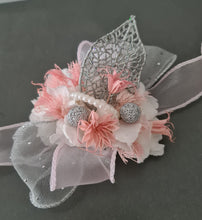 Load image into Gallery viewer, Everlasting preserved flowers corsage in pink, white &amp; silver AB2044 - School formal, prom, graduation
