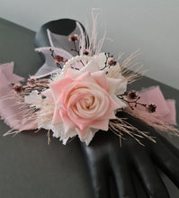 Load image into Gallery viewer, Everlasting preserved flowers corsage pastel pink &amp; white AB2045 - School formal, prom, graduation
