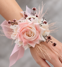Load image into Gallery viewer, Everlasting preserved flowers corsage pastel pink &amp; white AB2045 - School formal, prom, graduation

