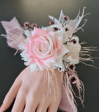 Load image into Gallery viewer, Everlasting preserved flowers corsage pastel pink &amp; white AB2045 - School formal, prom, graduation
