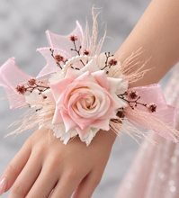 Load image into Gallery viewer, Everlasting preserved flowers corsage pastel pink &amp; white AB2045 - School formal, prom, graduation

