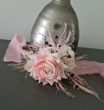 Load image into Gallery viewer, Everlasting preserved flowers corsage pastel pink &amp; white AB2045 - School formal, prom, graduation
