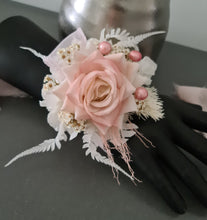 Load image into Gallery viewer, Everlasting preserved flowers corsage pastel pink / peach &amp; white AB2046 - School formal, prom, graduation
