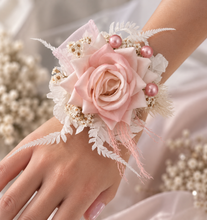 Load image into Gallery viewer, Everlasting preserved flowers corsage pastel pink / peach &amp; white AB2046 - School formal, prom, graduation
