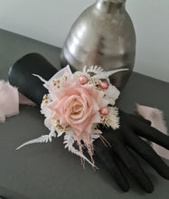 Load image into Gallery viewer, Everlasting preserved flowers corsage pastel pink / peach &amp; white AB2046 - School formal, prom, graduation
