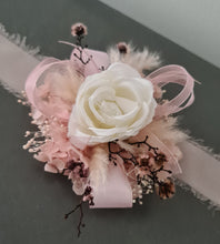 Load image into Gallery viewer, Everlasting preserved flowers Stirlingia corsage pastel pink &amp; white AB2047 - School formal, prom, graduation
