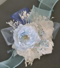 Load image into Gallery viewer, Soft blue &amp; white preserved peony corsage AB2049 - School formal, prom, graduation
