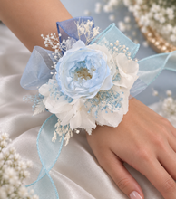 Load image into Gallery viewer, Soft blue &amp; white preserved peony corsage AB2049 - School formal, prom, graduation
