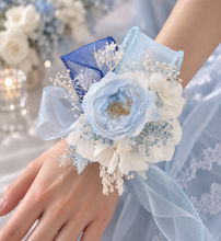 Load image into Gallery viewer, Soft blue &amp; white preserved peony corsage AB2049 - School formal, prom, graduation
