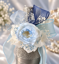 Load image into Gallery viewer, Soft blue &amp; white preserved peony corsage AB2049 - School formal, prom, graduation
