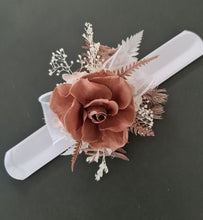 Load image into Gallery viewer, Preserved rose snap lock corsage in brown &amp; white AB2050 - School formal, prom, graduation
