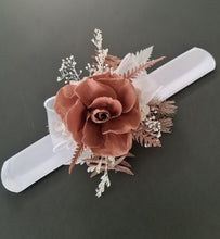Load image into Gallery viewer, Preserved rose snap lock corsage in brown &amp; white AB2050 - School formal, prom, graduation
