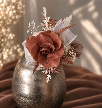 Load image into Gallery viewer, Preserved rose snap lock corsage in brown &amp; white AB2050 - School formal, prom, graduation
