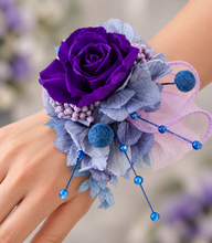 Load image into Gallery viewer, Preserved rose purple, violet, blue snap lock corsage AB2054 - School formal, prom, graduation
