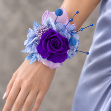 Load image into Gallery viewer, Preserved rose purple, violet, blue snap lock corsage AB2054 - School formal, prom, graduation
