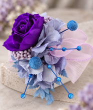 Load image into Gallery viewer, Preserved rose purple, violet, blue snap lock corsage AB2054 - School formal, prom, graduation
