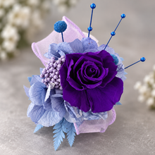 Load image into Gallery viewer, Preserved rose purple, violet, blue snap lock corsage AB2054 - School formal, prom, graduation
