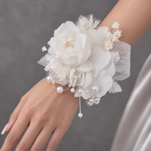 Load image into Gallery viewer, White pearl bracelet preserved peony corsage AB2055 - School formal, prom, graduation
