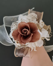 Load image into Gallery viewer, Brown, neutral, champagne gold preserved rose corsage AB2057 - School formal, prom, graduation
