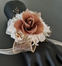 Load image into Gallery viewer, Brown, neutral, champagne gold preserved rose corsage AB2057 - School formal, prom, graduation
