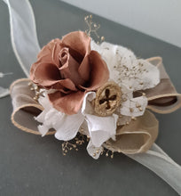 Load image into Gallery viewer, Brown, neutral, champagne gold preserved rose corsage AB2057 - School formal, prom, graduation
