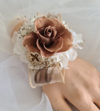 Load image into Gallery viewer, Brown, neutral, champagne gold preserved rose corsage AB2057 - School formal, prom, graduation
