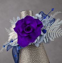 Load image into Gallery viewer, Unique purple &amp; blue preserved rose corsage w crystal AB2059 - School formal, prom, graduation
