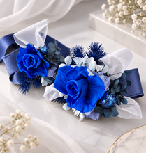 Load image into Gallery viewer, Royal blue glitter preserved rose corsage &amp; buttonhole AB2060 - School formal, prom, graduation
