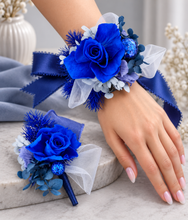 Load image into Gallery viewer, Royal blue glitter preserved rose corsage &amp; buttonhole AB2060 - School formal, prom, graduation
