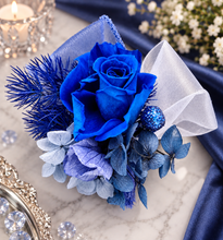 Load image into Gallery viewer, Royal blue glitter preserved rose corsage &amp; buttonhole AB2060 - School formal, prom, graduation
