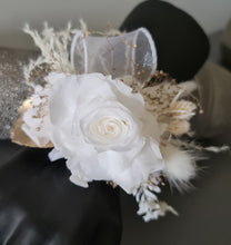 Load image into Gallery viewer, Preserved rose snap lock corsage in champagne gold &amp; white AB2061 - School formal, prom, graduation
