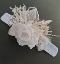 Load image into Gallery viewer, Preserved rose snap lock corsage in champagne gold &amp; white AB2061 - School formal, prom, graduation
