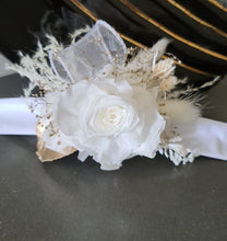 Load image into Gallery viewer, Preserved rose snap lock corsage in champagne gold &amp; white AB2061 - School formal, prom, graduation
