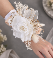 Load image into Gallery viewer, Preserved rose snap lock corsage in champagne gold &amp; white AB2061 - School formal, prom, graduation
