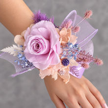 Load image into Gallery viewer, Preserved rose snap lock corsage in pastel pink &amp; violet colours AB2062 - School formal, prom, graduation
